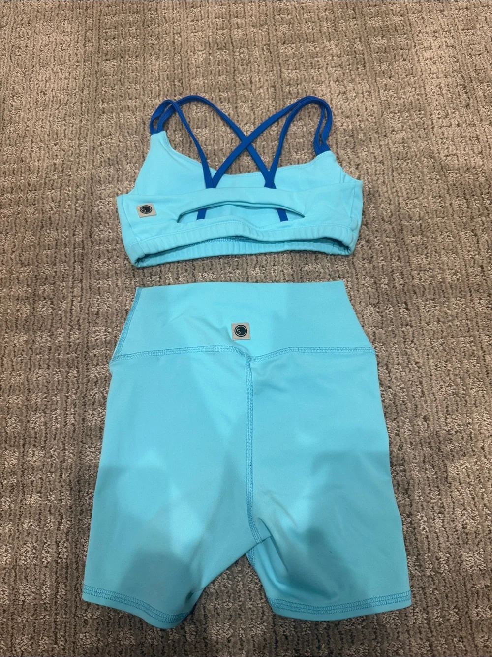 Kids Aqua Blue Active Bike Shorts and Strappy Sports Bra dancewear